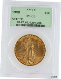 【極美品/品質保証書付】 アンティークコイン 硬貨 1908 Motto Saint Gaudens PCGS MS63 $20 Double Eagle Old Green Holder Fantastic! [送料無料] #oot-wr-012466-7594