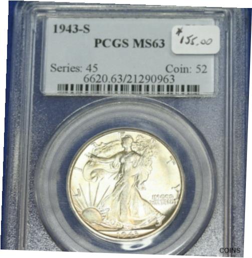 【極美品/品質保証書付】 アンティークコイン コイン 金貨 銀貨 [送料無料] 1943s Walking Liberty Half Dollar PCGS MS63 Nice looking coin