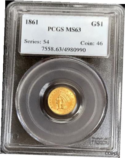 yɔi/iۏ؏tz AeB[NRC RC   [] 1861 GOLD USA PRINCESS HEAD $1 DOLLAR CIVIL WAR ERA PCGS MINT STATE 63