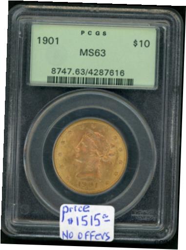 yɔi/iۏ؏tz AeB[NRC RC   [] 1901 $10 INDIAN HEAD GOLD COIN GRADED PCGS EARLY GREEN LABEL MS 63 AK 10/3