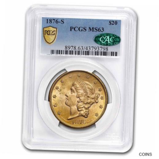 【極美品/品質保証書付】 アンティークコイン 金貨 1876-S $20 Liberty Gold Double Eagle MS-63 PCGS CAC - SKU#255886 [送料無料] #got-wr-012466-3602