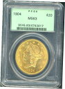 【極美品/品質保証書付】 アンティークコイン 硬貨 1904 $20 Liberty Double Eagle MS 63 PCGS # 9045.63-4743817 Green label + Bonus [送料無料] #oot-wr-012466-5775