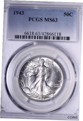 【極美品/品質保証書付】 アンティークコイン 硬貨 BU 1943 Walking Liberty Half Dollar PCGS MS63 Nice Coin! RMH [送料無料] #oct-wr-012466-6303