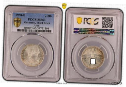 yɔi/iۏ؏tz AeB[NRC d Third Reich 2 Reichsmark Hindenburg 1938 E PCGS Certified MS63 51172 [] #oot-wr-012466-6953