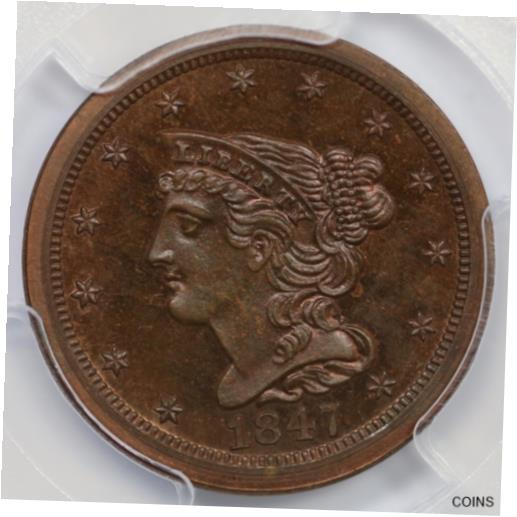 【極美品/品質保証書付】 アンティークコイン 硬貨 1847 Restrike PCGS PR 65 RB CAC Braided Hair Half Cent Coin 1/2c [送料無料] #oct-wr-012468-314