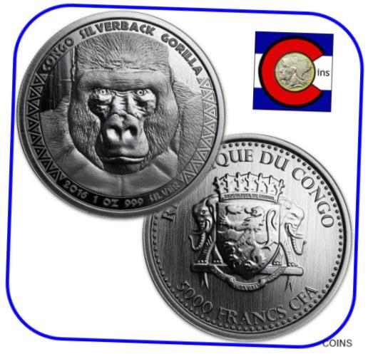 【極美品/品質保証書付】 アンティークコイン コイン 金貨 銀貨 [送料無料] 2016 Republic of Congo Prooflike Silverback Gorilla 1 oz Silver Coin in capsule