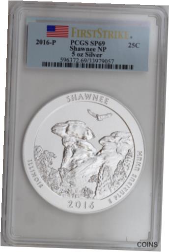 ڶ/ʼݾڽա ƥ    [̵] 2016-P 25C Shawnee NF Illinois 5 oz Silver Specimen Coin PCGS SP69 First Strike