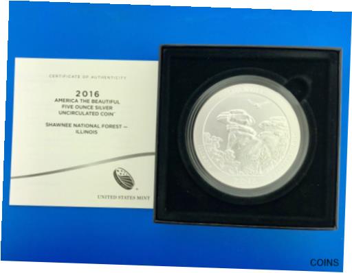 【極美品/品質保証書付】 アンティークコイン コイン 金貨 銀貨 送料無料 2016 America The Beautiful 5 Oz 999 Silver Shawnee Burnished Collectors OMP/COA