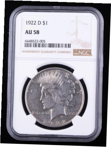 【極美品/品質保証書付】 アンティークコイン コイン 金貨 銀貨 [送料無料] 1922 D Peace Dollar NGC AU 58 Silver Denver Mint $1 Certified 005