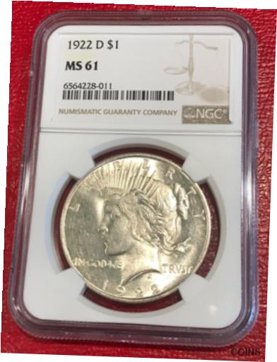 【極美品/品質保証書付】 アンティークコイン 銀貨 NGC MS 61 1922 D PEACE SILVER DOLLAR COIN-BLAST WHITE-MAY55 [送料無料] #sct-wr-012485-4618