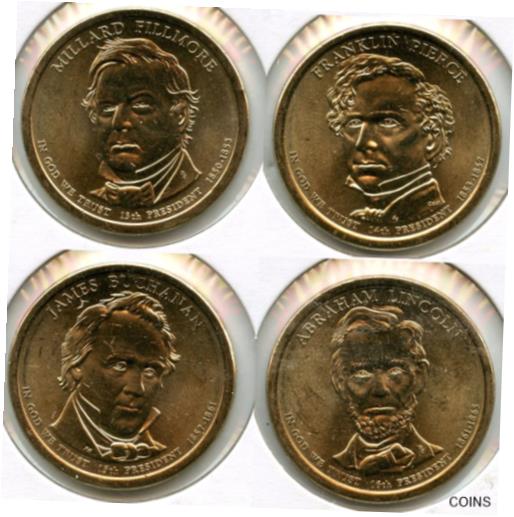 【極美品/品質保証書付】 アンティークコイン コイン 金貨 銀貨 [送料無料] 2010-D Presidential Dollar 4-Coin Set - Buchanan Fillmore Lincoln Pierce - MA135