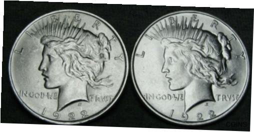  アンティークコイン コイン 金貨 銀貨  1922 & 1922-D Peace Dollar Silver ---- Gem BU+ Coin From A Roll x2 ---- #X417