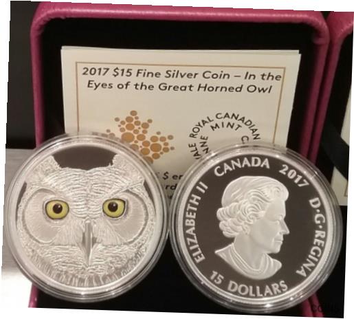 ڶ/ʼݾڽա ƥ    [̵] 2017 Eyes Great Horned Owl $15 Pure Silver Proof Coin Canada Glow-in-Dark