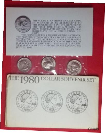 ڶ/ʼݾڽա ƥ    [̵] 1980 P D &S Susan B. Anthony Dollar Souvenir Set - Unique 3 Uncirculated Coins