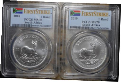 【極美品/品質保証書付】 アンティークコイン コイン 金貨 銀貨 [送料無料] Lot of (2) Dates 2018 2019 South Africa Silver Krugerrand PCGS MS70 FIRST STRIKE