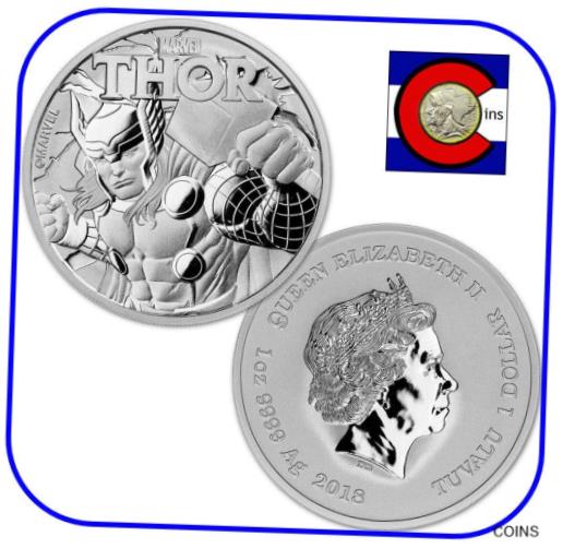 ڶ/ʼݾڽա ƥ    [̵] 2018 Tuvalu Marvel Thor 1 oz 0.9999 Silver Coin in Mint Capsule