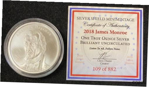 ڶ/ʼݾڽա ƥ    [̵] 2018 Silver Shield Presidents #5 - James Monroe 1 oz .999 Silver BU Coin