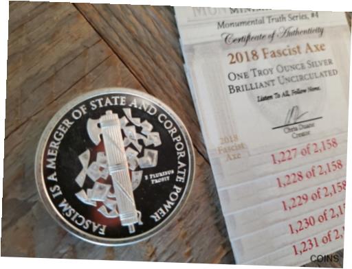  アンティークコイン コイン 金貨 銀貨  2018 Silver Shield FASCISM FASCIST AXE 1 oz .999 Silver - RARE Monumental Truth