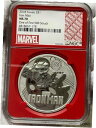 2018 ツバル マーベル アイアンマン 1 オンス シルバー コイン NGC MS70 最初にストライクされたものの 1 つ2018 Tuvalu Marvel Iron Man 1 oz Silver Coin NGC MS70 One Of The First Struck