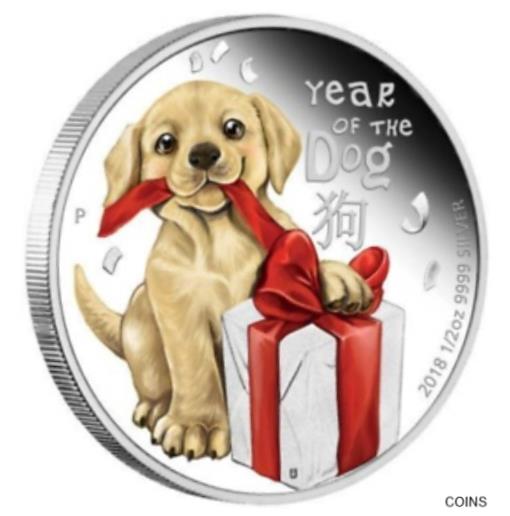  アンティークコイン コイン 金貨 銀貨  2018 Tuvalu BABY DOG 1/2 oz Silver Proof 50c Coin Lunar Year Colorized