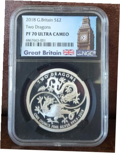 yɔi/iۏ؏tz AeB[NRC RC   [] 2018 NGC PF 70 Ultra Cameo G. BRITAIN 1oz Silver $2 