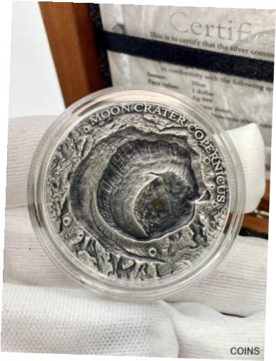 ڶ/ʼݾڽա ƥ    [̵] Copernicus Moon Crater 1 oz Antique finish Lunar Meteorite NWA 8609 Silver Coin