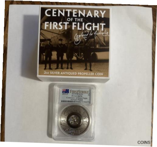  アンティークコイン コイン 金貨 銀貨  2019-P 2oz Silver Centenary Of First Flight Coin PCGS MS70 Antique Finish