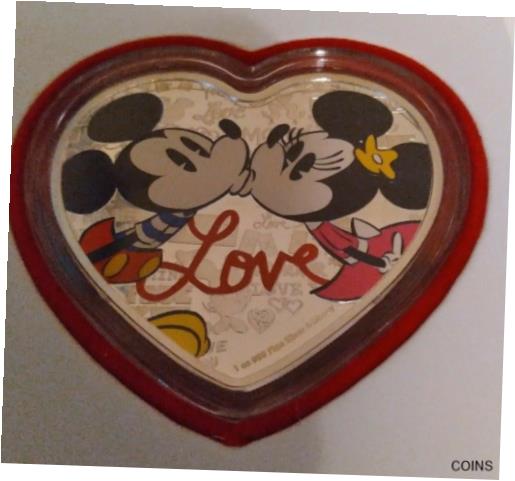 【極美品/品質保証書付】 アンティークコイン コイン 金貨 銀貨 [送料無料] 2019 NIUE DISNEY HEART SHAPED LOVE 1 OZ SILVER PROOF COIN W BOX & COA