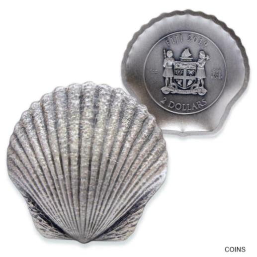  アンティークコイン コイン 金貨 銀貨  BRAND NEW Castaway Seashells: 2019 1oz Pure Silver SCALLOP Coin - $2 Fiji Coin