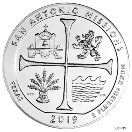 【極美品/品質保証書付】 アンティークコイン コイン 金貨 銀貨 [送料無料] 2019 ATB San Antonio Missions Silver 5 oz 25C - BU