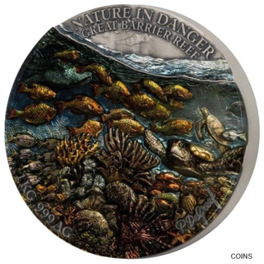 【極美品/品質保証書付】 アンティークコイン 銀貨 2021 Benin Nature in Danger Great Barrier Reef 1 Kilo Silver Coin [送料無料] #scf-wr-012515-2