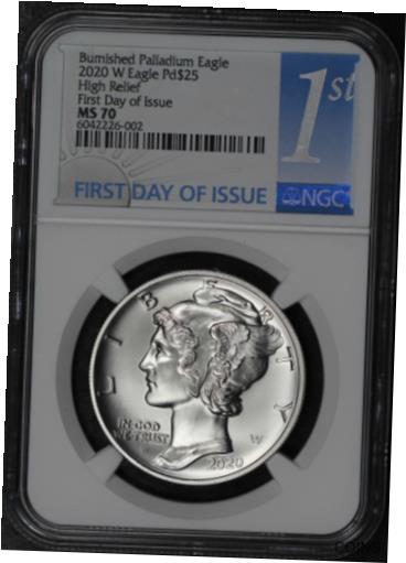 2020-W $25 ハイレリーフ バーニッシュ パラジウム イーグル NGC MS-70 発行初日2020-W $25 High Relief Burnished Palladium Eagle NGC MS-70 First Day Of Issue