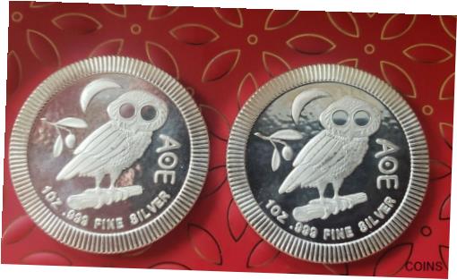  アンティークコイン 銀貨 1 oz Silver 2 Coins Round 2020 Niue $2 Athenian Owl AOE .999 Stackable  #scf-wr-012519-6124