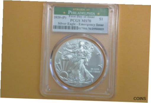 yɔi/iۏ؏tz AeB[NRC RC   [] 2020 (P) SILVER AMERICAN EAGLE $1 PCGS MS70 EMERGENCY FIRST DAY OF ISSUE