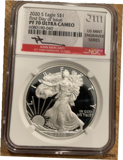 【極美品/品質保証書付】 アンティークコイン 銀貨 2020-S Silver Eagle NGC PF70 Ultra Cameo, FDOI, Mercanti-signed, Mint Engraver 送料無料 sot-wr-012519-79