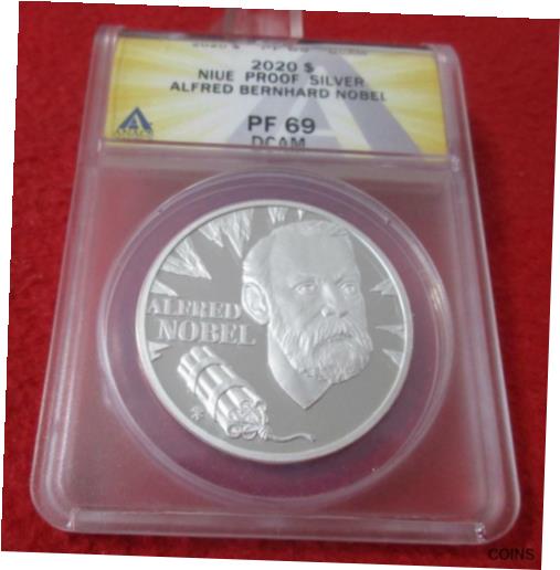  アンティークコイン コイン 金貨 銀貨  2020 NIUE SILVER $1 ALFRED BERNHARD NOBEL ANACS PF 69DCAM