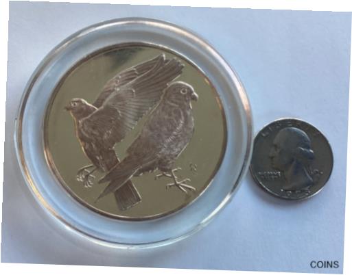 【極美品/品質保証書付】 アンティークコイン コイン 金貨 銀貨 送料無料 Vintage 1974 Sparrow Hawk Sterling Silver Round No. 39 Approx 2oz .925