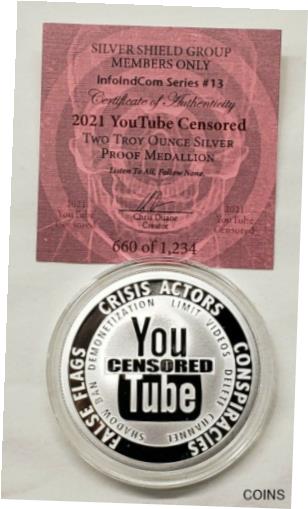 【極美品/品質保証書付】 アンティークコイン コイン 金貨 銀貨 [送料無料] 2oz 2021 YouTube Censored SSG Silver Shield Proof Coin #13 InfoIndCom Series