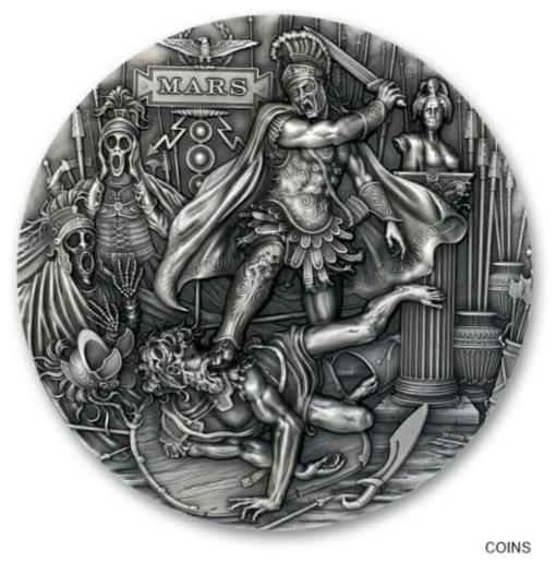 ڶ/ʼݾڽա ƥ    [̵] 2021 $2 Niue Roman Gods MARS Antique Finish 2 Oz Silver Coin.