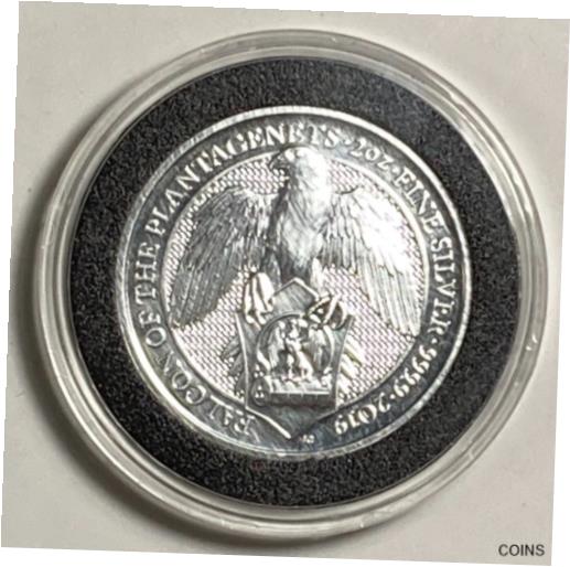 【極美品/品質保証書付】 アンティークコイン 銀貨 2019 U.K. 2 oz BU 5 Pound Silver Falcon of the Plantagenets .9999 Queen's Beast [送料無料] #sof-wr-012548-2672