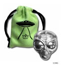 楽天金銀プラチナ　ワールドリソース【極美品/品質保証書付】 アンティークコイン コイン 金貨 銀貨 [送料無料] 2 oz .999 Fine Silver Alien Head 3D Art Bar with storage bag