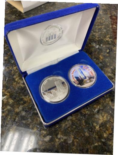 ڶ/ʼݾڽա ƥ    [̵] 9/11 Memorial Silver Coin Set Colorized Eagle &Silver Round 2 Oz Total 999 D569