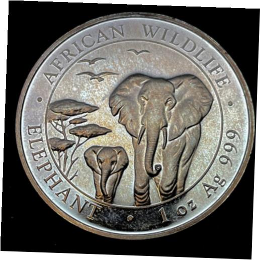  アンティークコイン コイン 金貨 銀貨  2015 SOMALI REPUBLIC 1oz Silver AFRICAN ELEPHANT 100 SHILLINGS PURPLE TONED OBV