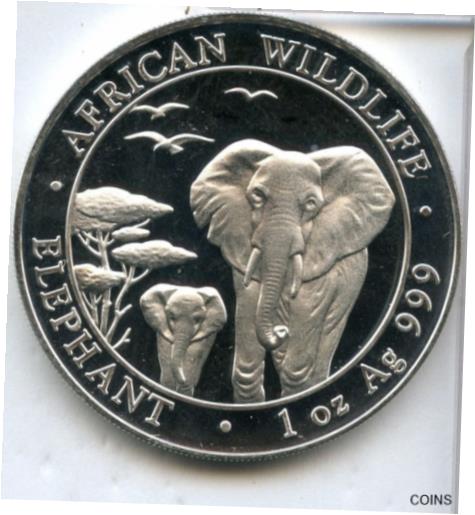  アンティークコイン コイン 金貨 銀貨  2015 Somali Republic African Wildlife Elephant 999 Silver 1 oz Coin With Box CoA