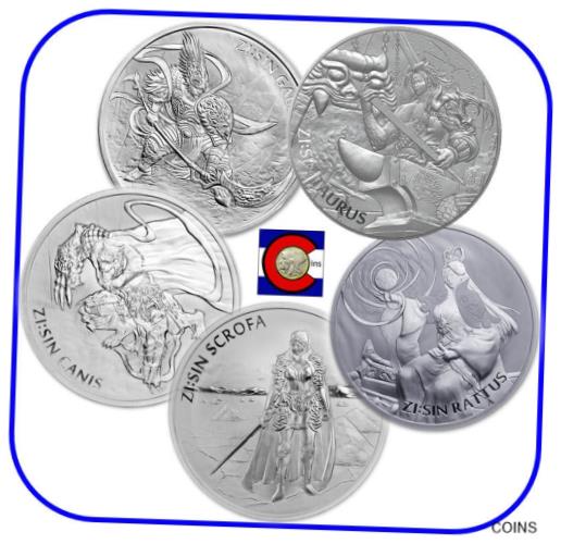  アンティークコイン コイン 金貨 銀貨  2017-2021 Korea ZI:SIN Gallus Canis Scrofa Rattus Taurus 5-1 oz Silver Coins