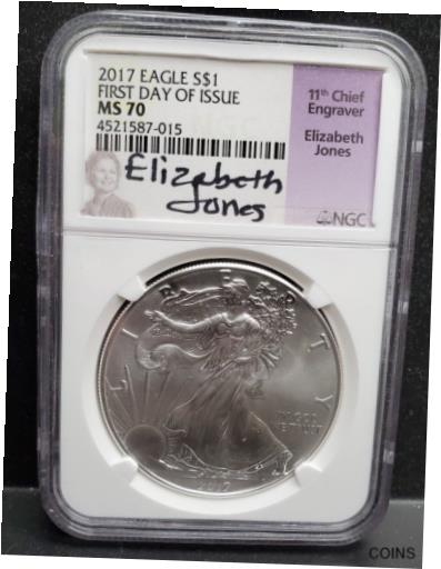 【極美品/品質保証書付】 アンティークコイン 銀貨 2017 $1 Silver Eagle NGC MS 70 First Day of Issue-Elizabeth Jones Hand Signed [送料無料] #sot-wr-012553-3013