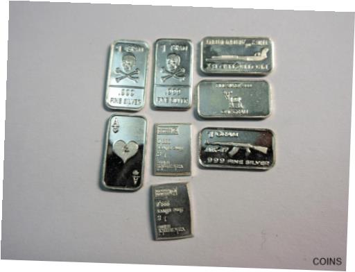 楽天金銀プラチナ　ワールドリソース【極美品/品質保証書付】 アンティークコイン 銀貨 Job lot of .999 FINE SILVER 1g INGOT BULLION BARS x8 - Various Mints [送料無料] #sof-wr-012604-27