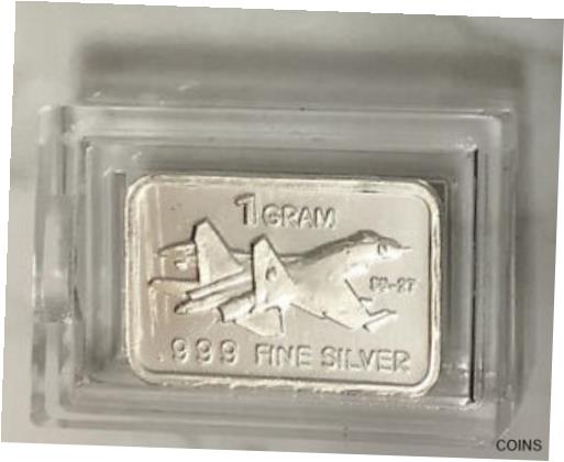 シルバー 1 グラム バー 飛行機 スホーイ SU 27 ソビエト ジェット 999 シルバー地金 カプセル付き Silver 1 Gram Bar Airplane Sukhoi SU 27 Soviet Jet 999 Silver Bullion w Capsuleのサムネイル