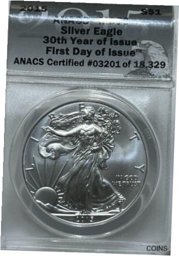 【極美品/品質保証書付】 アンティークコイン コイン 金貨 銀貨 [送料無料] 2015 AMERICAN SILVER EAGLE 30TH YEAR 999 1 OUNCE ANACS MS 70