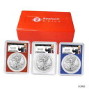 プレセール - 2023 $1 アメリカン シルバー イーグル 3 本セット PCGS MS70 トランプ 45th ラベル レッド W Presale - 2...